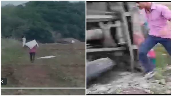 जब खाद से भरा ट्रक पलटा..... और लोग उठा कर ले जाने लगे खाद की बोरियां